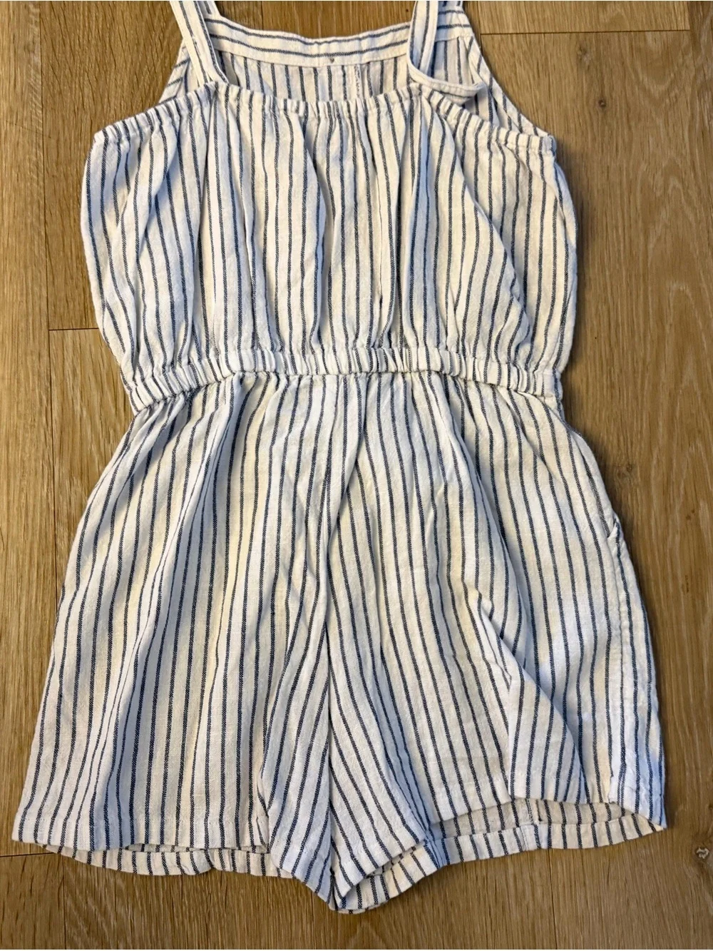 Old Navy Girl's Size 10-12 White & Navy Striped Linen Blend Romper